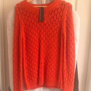 Banana Republic Women's Open-Knit Crew Sweater in Bright Orange